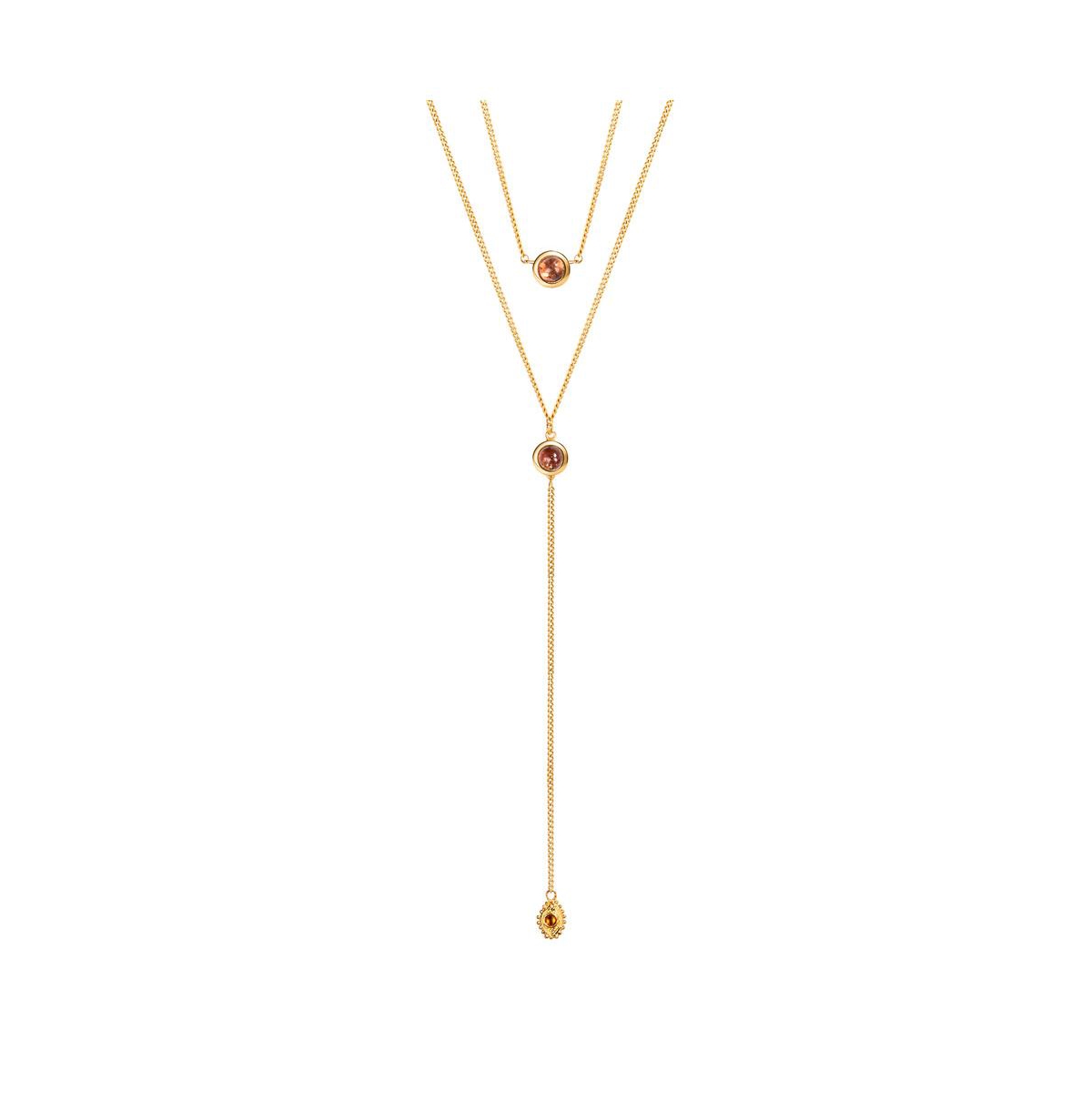Intuitive Strength - Evil Eye Tourmaline Double Layer Necklace - Gold/orange