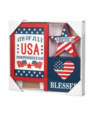 Set of 3 Patriotic, Americana Wooden Block Table Sign