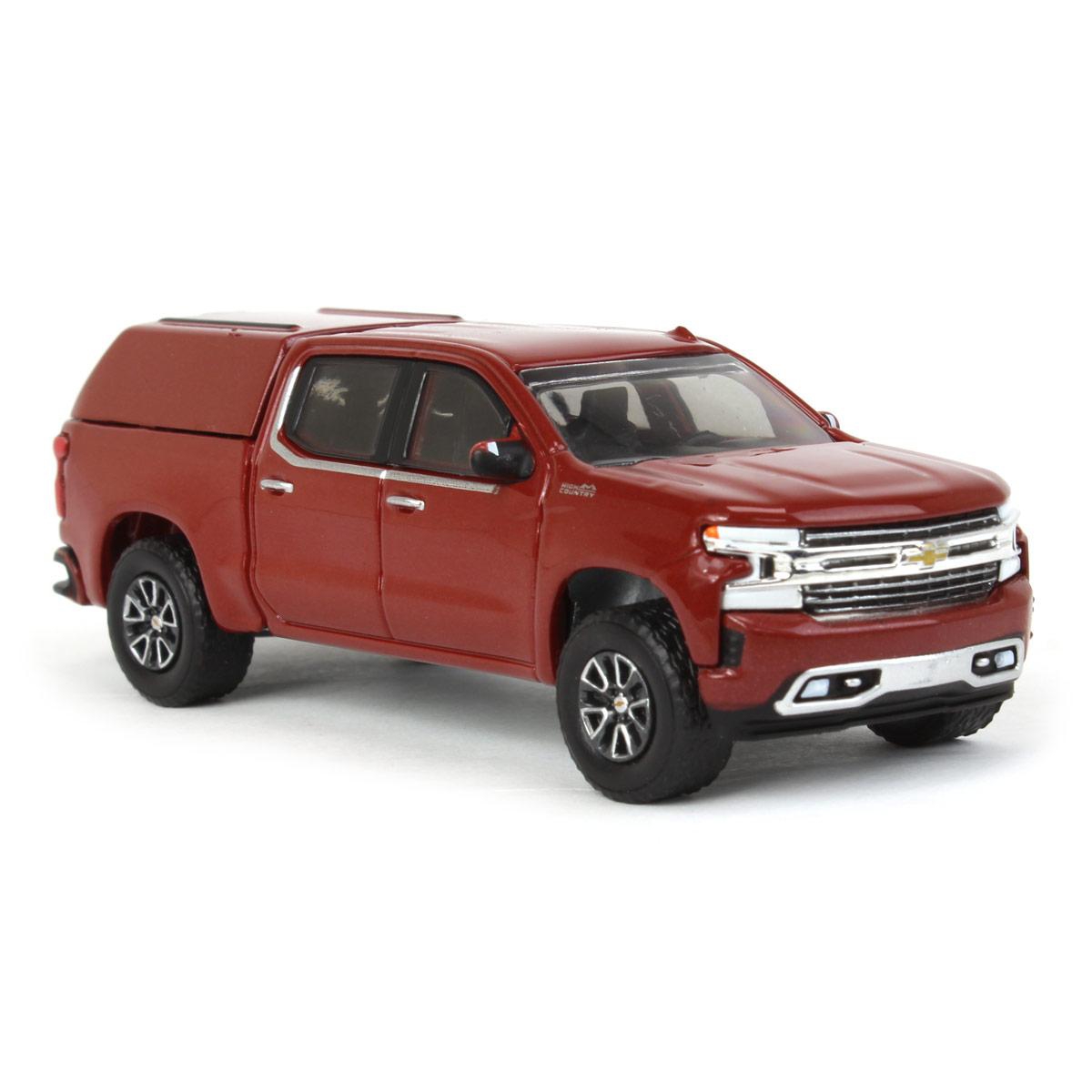 Greenlight Collectibles 1/64 Chevrolet Silverado Ltd High Country with Camper Shell, Cherry Red, Showroom Floor Series