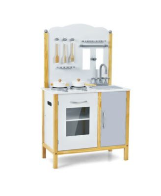 Kids Play Kitchen Set Toddler Pretend Cooking Set with Cabinet and Accessories