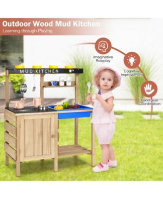 Outdoor Mud Kids Kitchen Playset Wooden Pretend Play Toy with Kitchenware