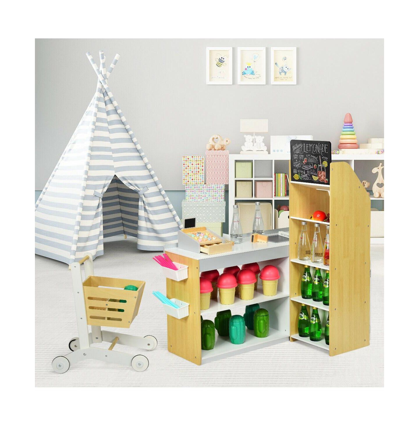 Детские игрушки Slickblue Grocery Store Playset Pretend Play Supermarket Shopping Set, цвет: Натуральный / Белый — фото 2