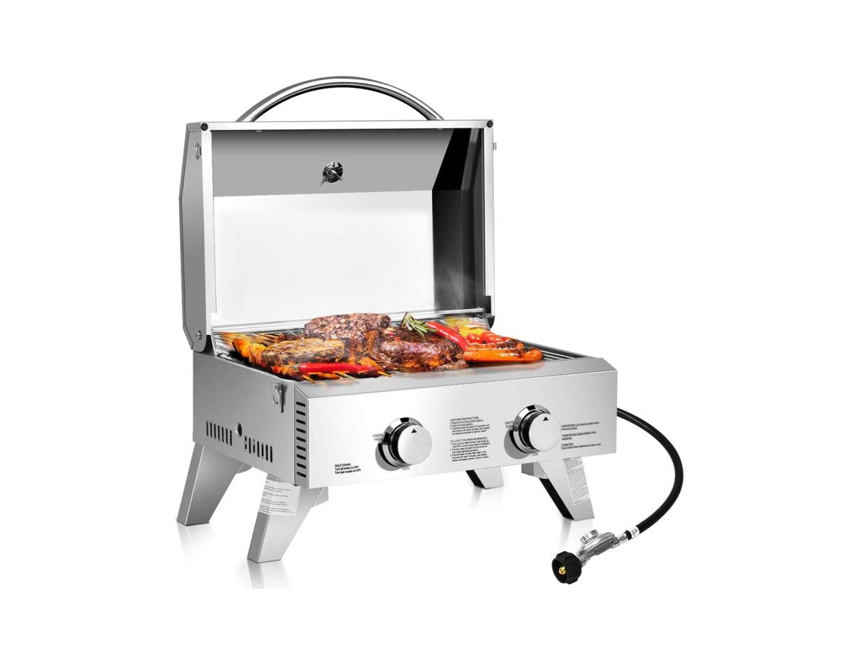 2 Burner Portable Stainless Steel Bbq Table Top Grill for Outdoors - Silver