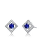 Rachel Glauber Stylish Colored Cubic Zirconia Halo Stud Earrings - Blue