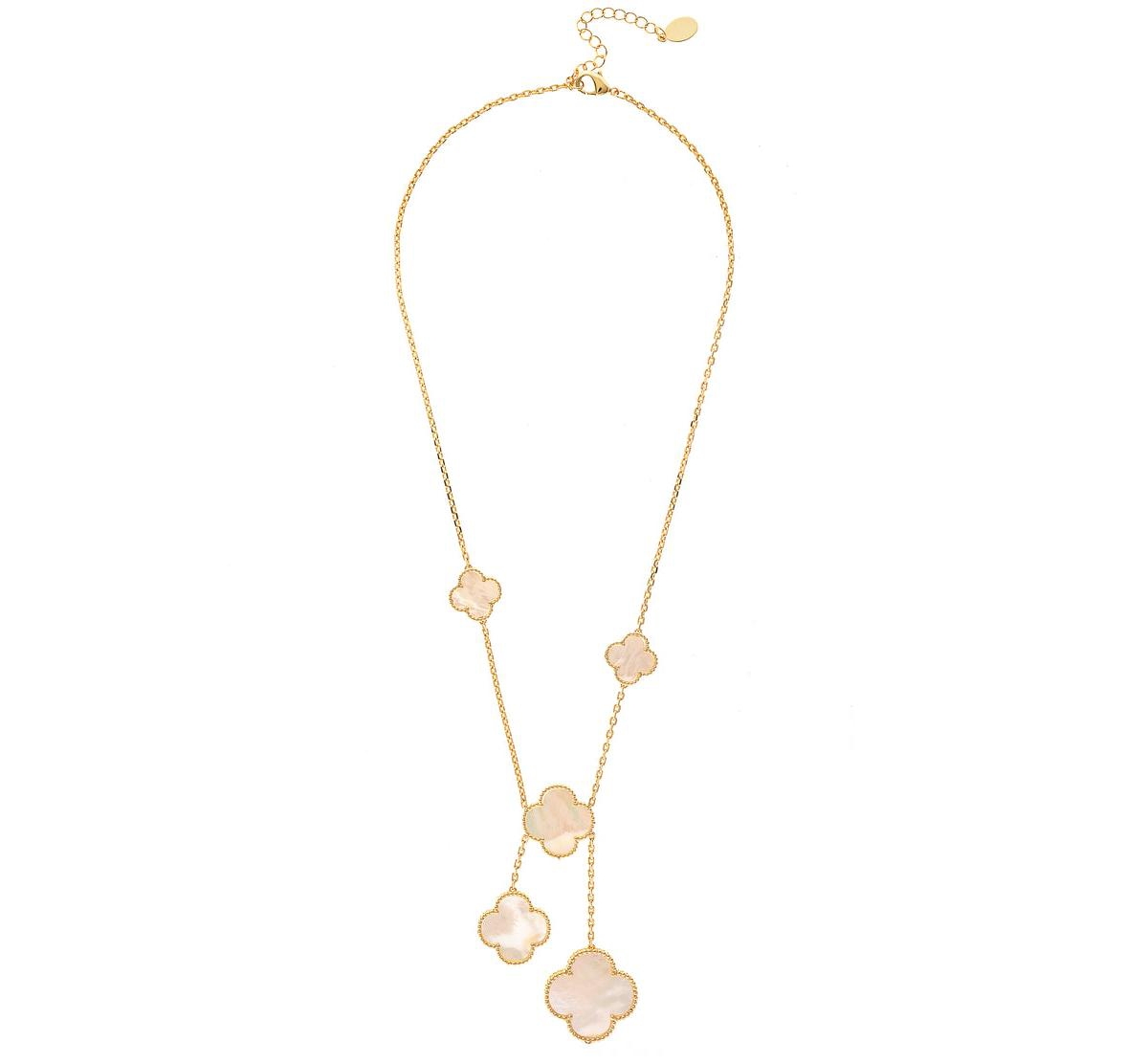 Mother of Pearl Clover Station Y Necklace - Gold with white mother of pearl