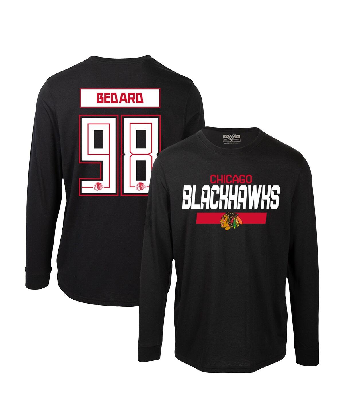 Men's LevelWear Connor Bedard Black Chicago Blackhawks Oscar Name and Number Long Sleeve T-shirt - Black