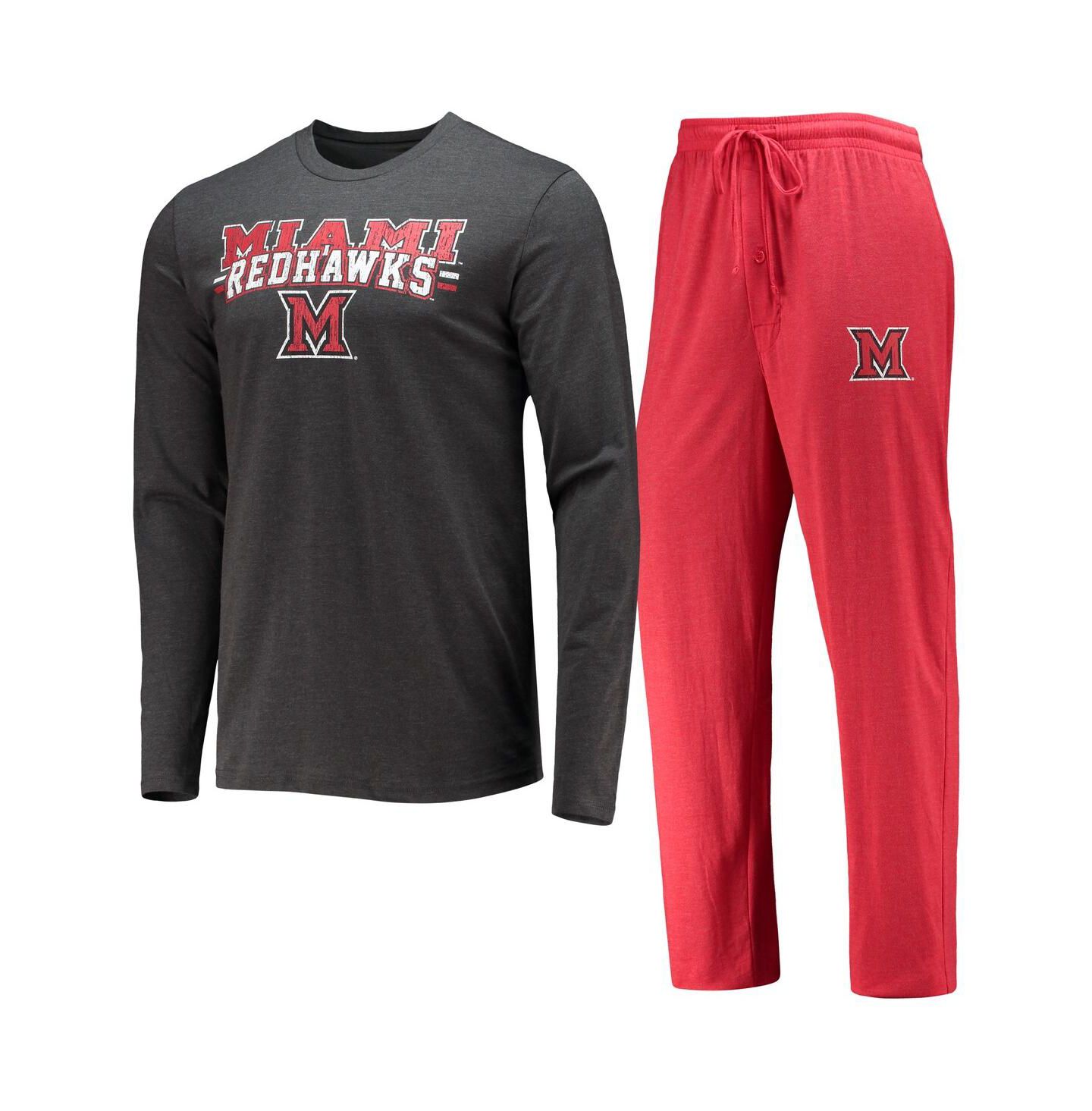 Мужская пижама Concepts Sport Miami University RedHawks Meter, Red/Heathered Charcoal — фото 1