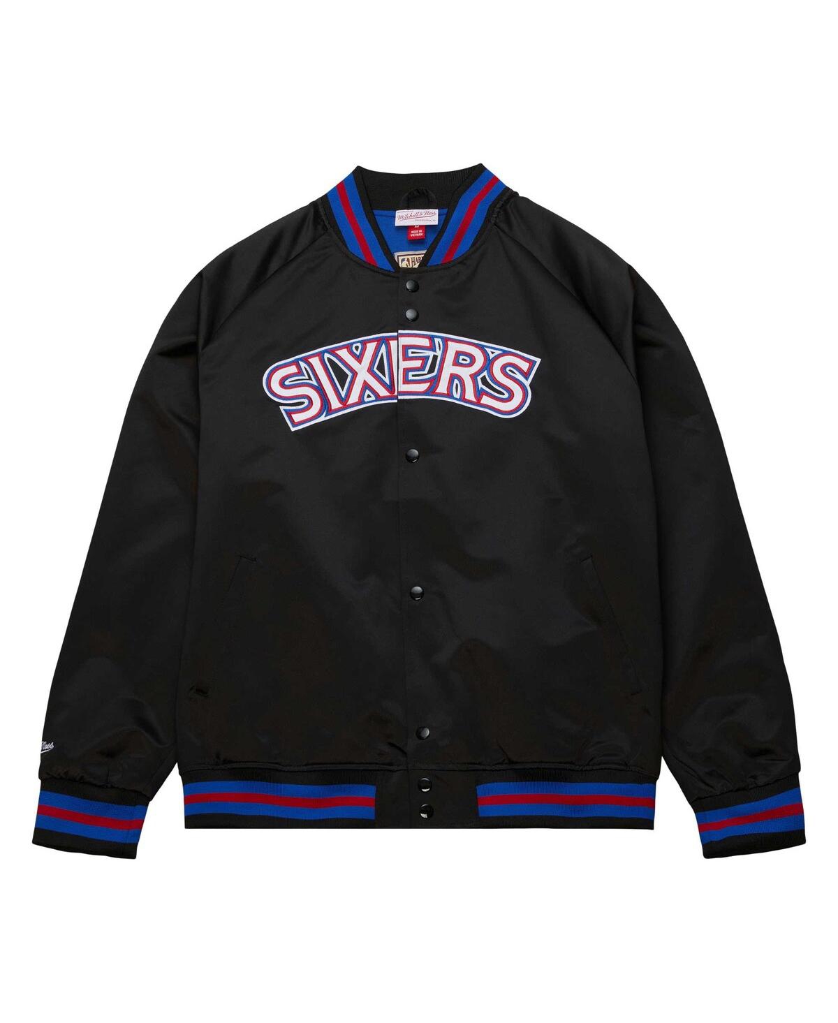 Men's Mitchell & NessPhiladelphia 76ers Hardwood Classics Throwback Wordmark Raglan Full-Snap Jacket - Black