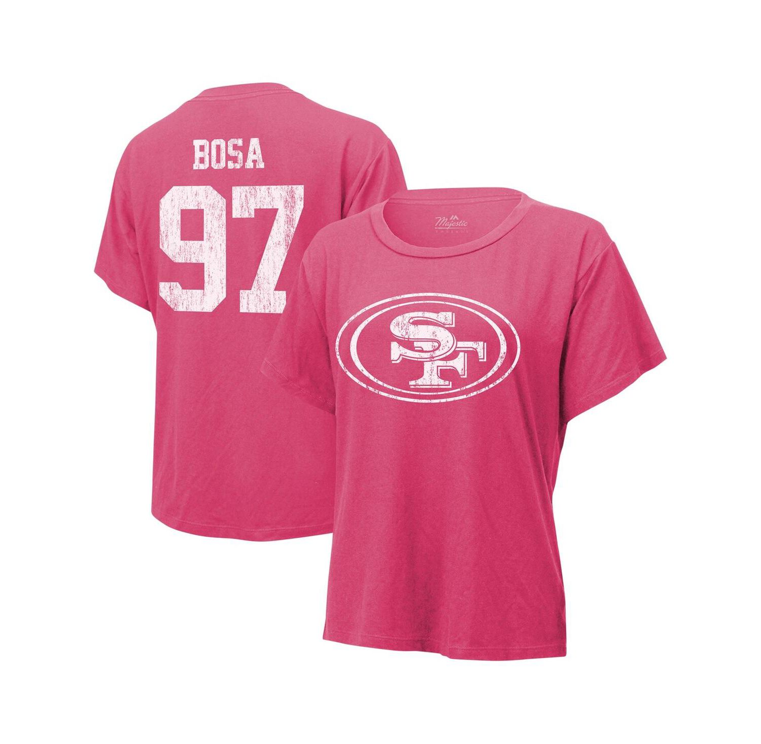 Women's Threads Nick Bosa Pink Distressed San Francisco 49ers Name and Number T-shirt
