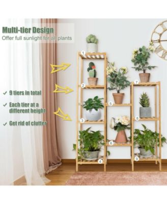 9-Tier Bamboo Plant Stand for Living Room Balcony Garden