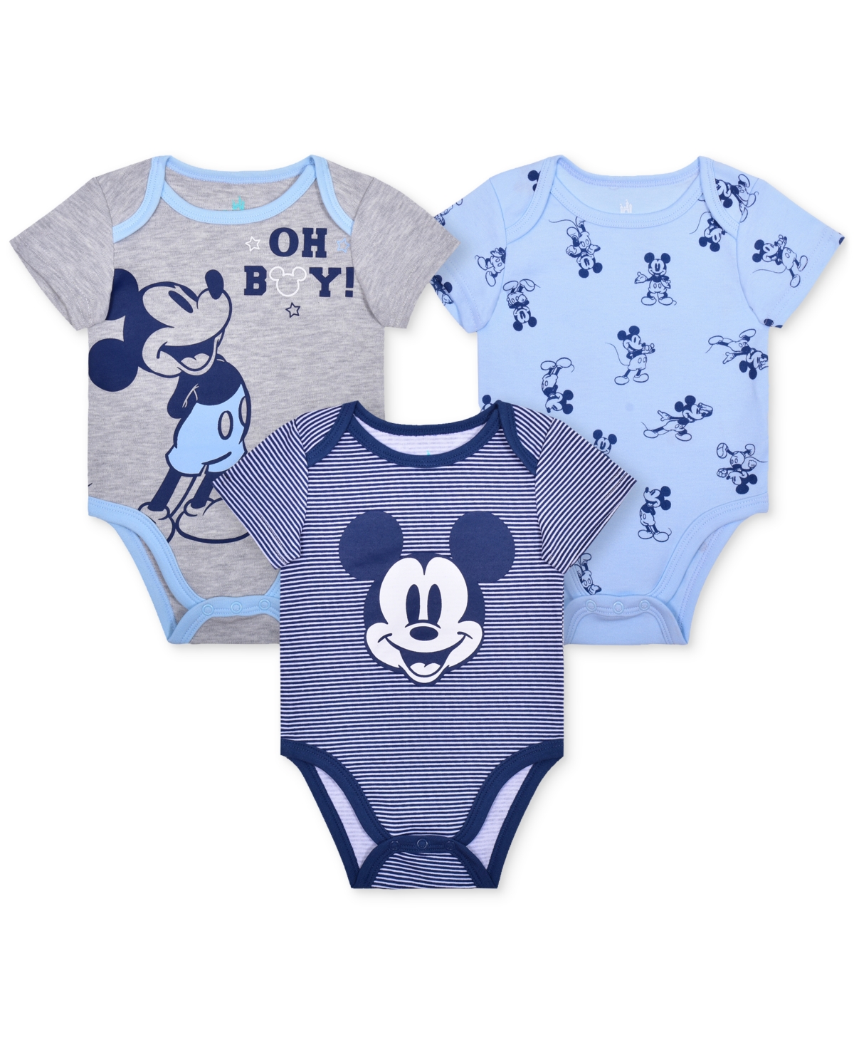 Shop Disney Baby Boys Mickey Mouse Bodysuits, Pack Of 3 In Navy