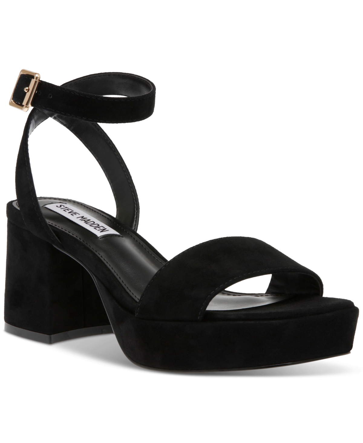 Shop Steve Madden Women's Mercerr Two-piece Block-heel Dress Sandals In Black Suede