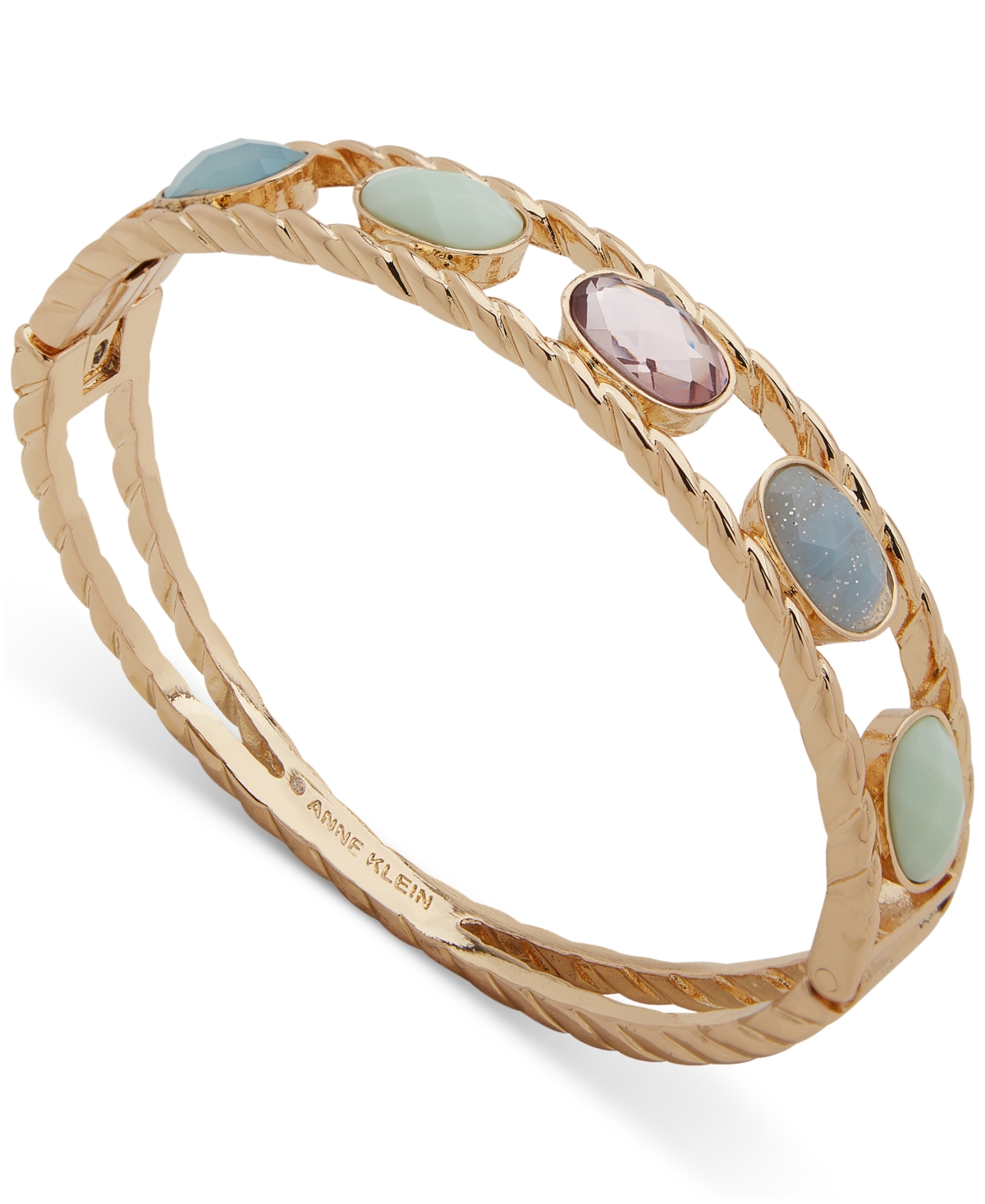 Shop Anne Klein Gold-tone Mixed Stone Double Row Bangle Bracelet In Multi