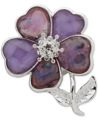 Anne Klein - Silver-Tone Crystal & Stone Flower Pin