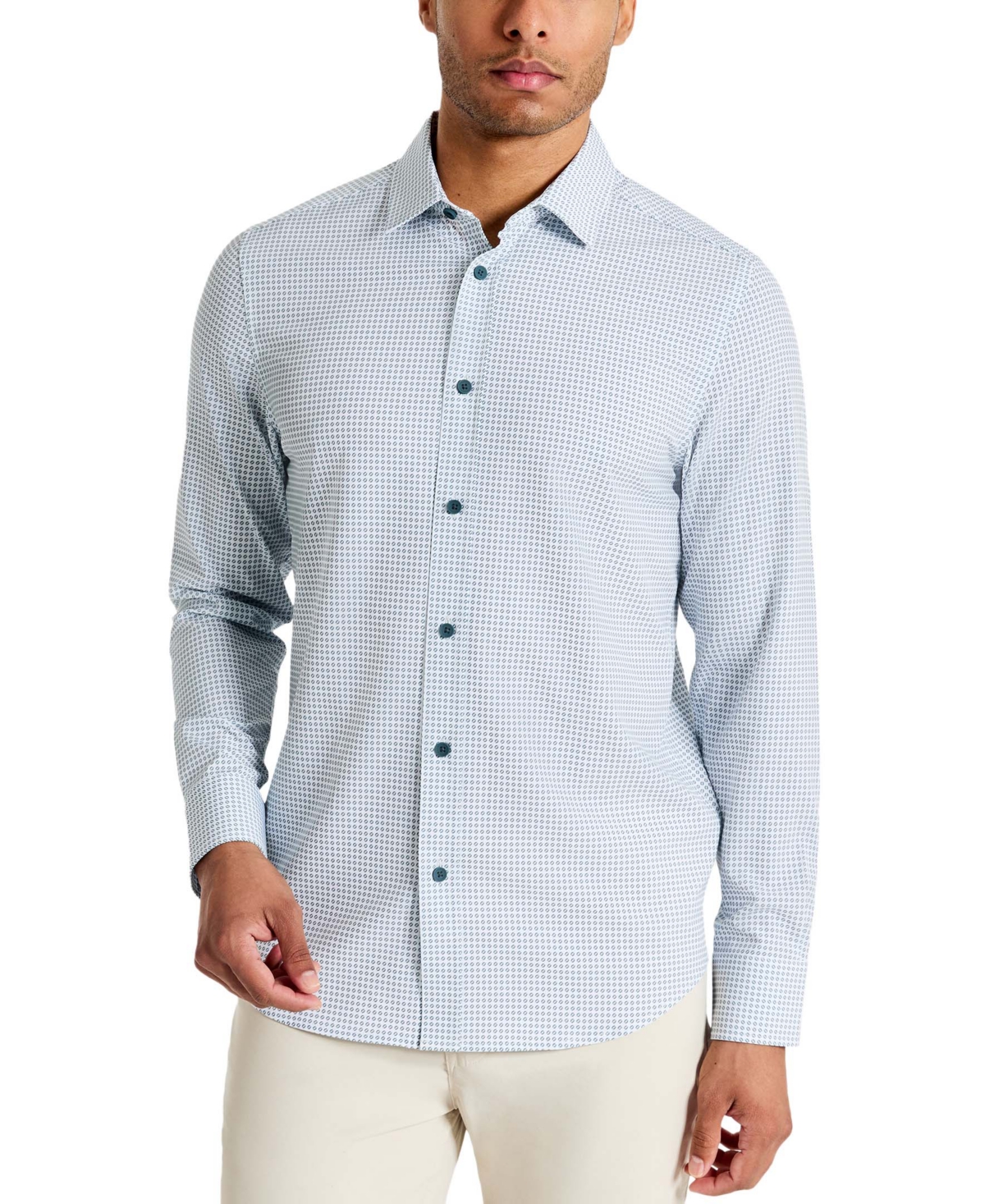 Men's Slim Fit Performance Shirt - Distressed Check Blue Pattern