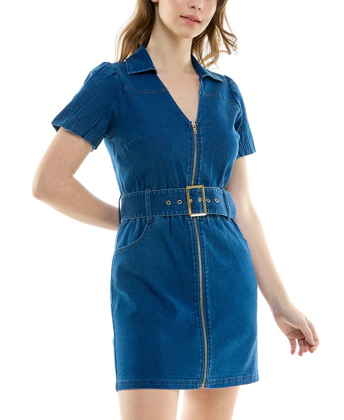 Rosie Harlow Juniors' ZipFront Belted Denim Dress Macy's