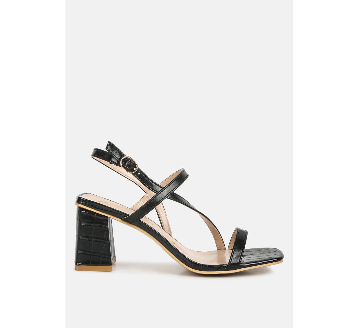 London Rag Effieo Croc Texture Block Heel Sandals In Black