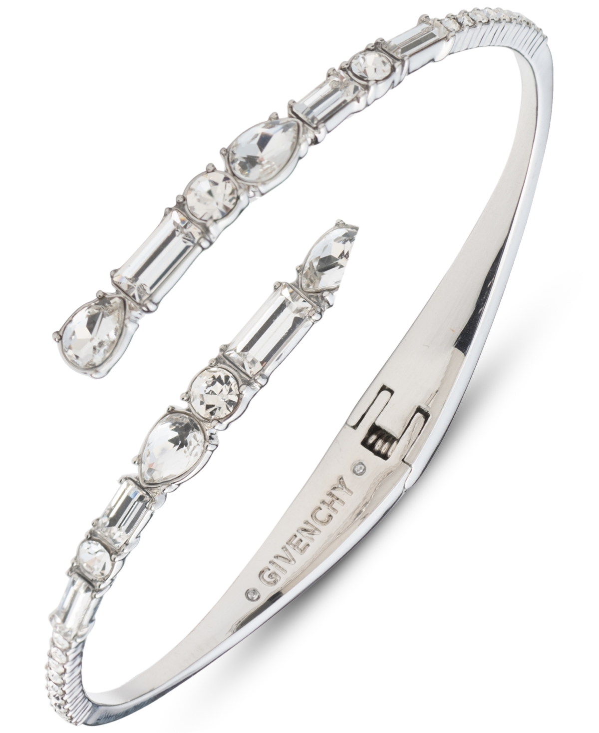 Shop Givenchy Mixed-cut Crystal Bypass Bangle Bracelet In Silver