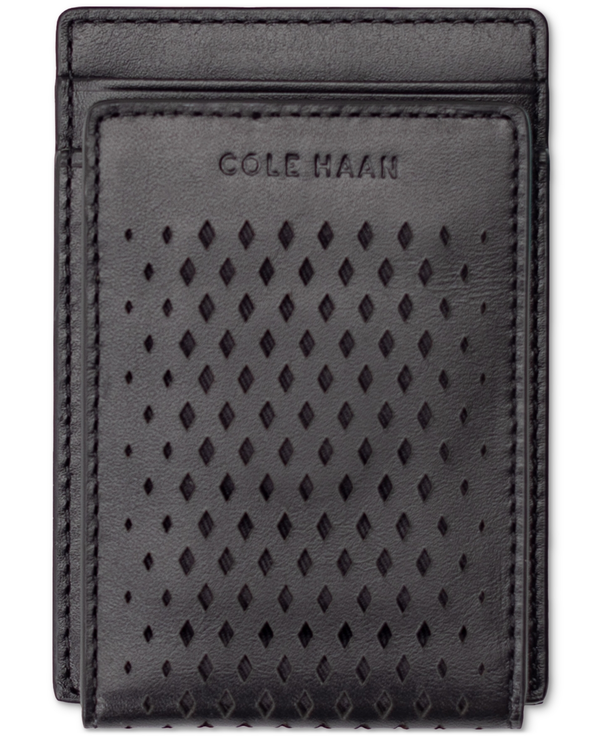 Men's Washington Perforated Leather Card Case Wallet - Black