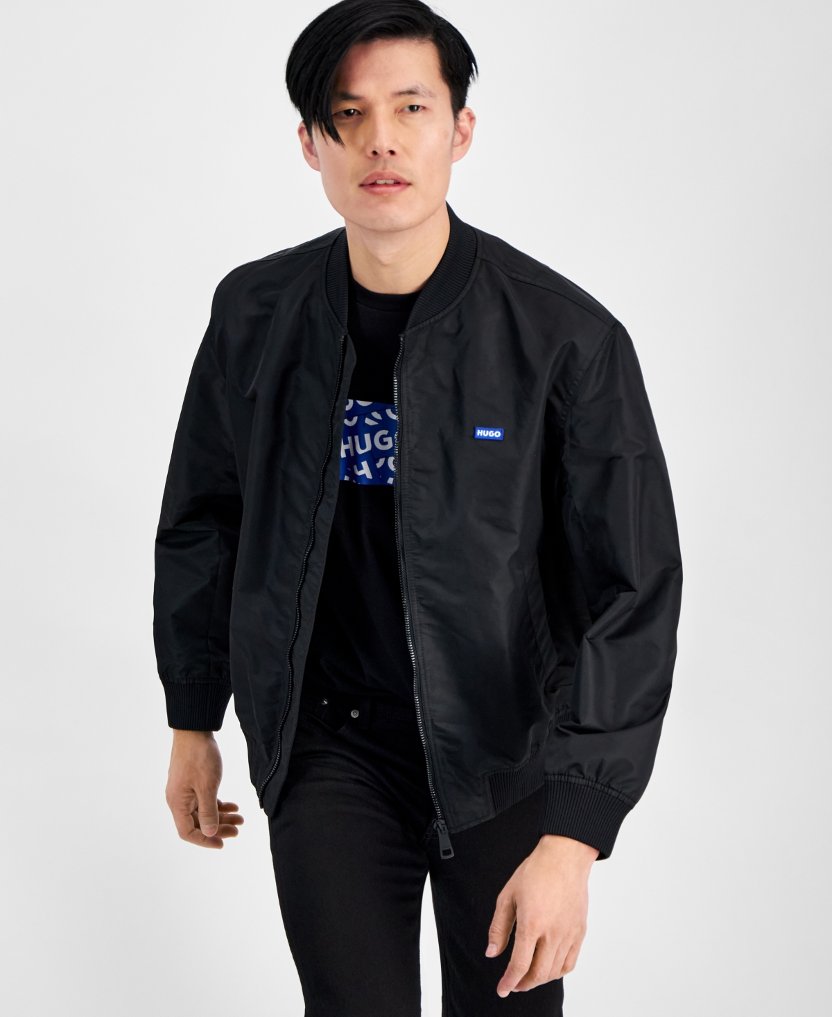 Shop Hugo By  Boss Men's Slim-fit Full-zip Bomber Jacket In Black