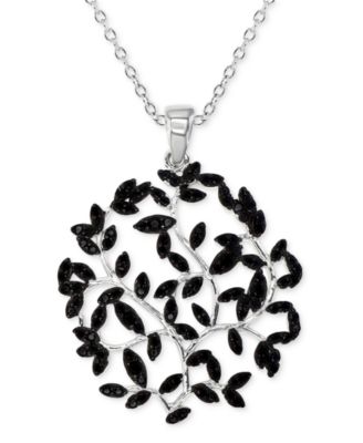 Macy's - Black Spinel Vine-Inspired 18" Pendant Necklace (7/8 ct. t.w.) in Sterling Silver