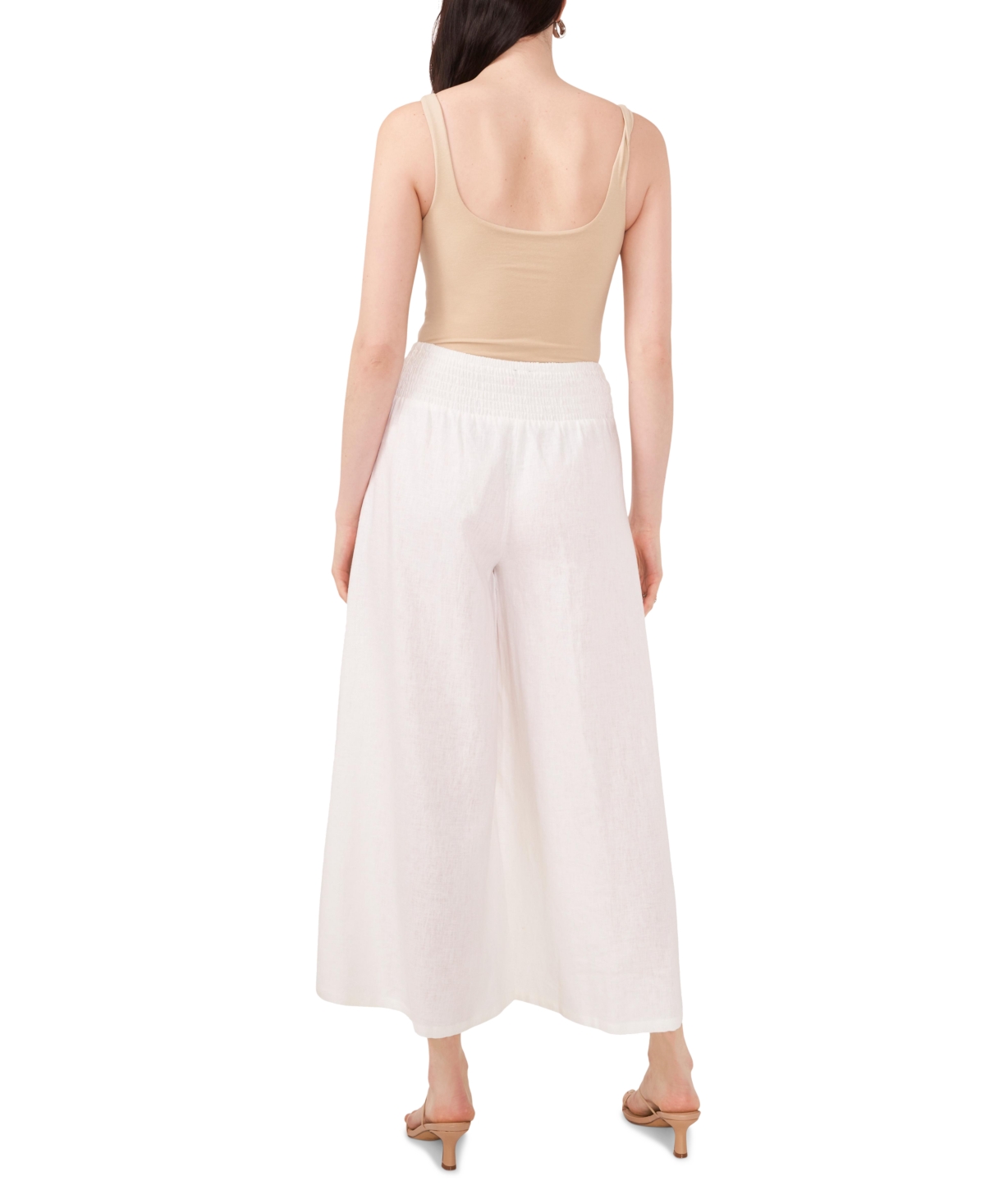 Shop Vince Camuto Women's Linen Blend Smocked Waist Cropped Wide Leg Pants In Ultra White