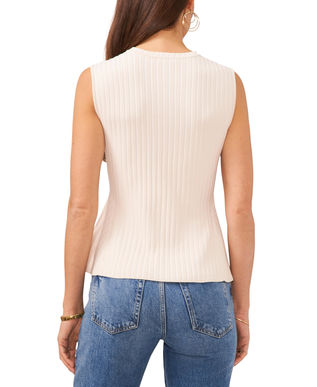 Shop Vince Camuto Women's Plaited Ribbed Flared Hem Sweater Top In Oat Milk