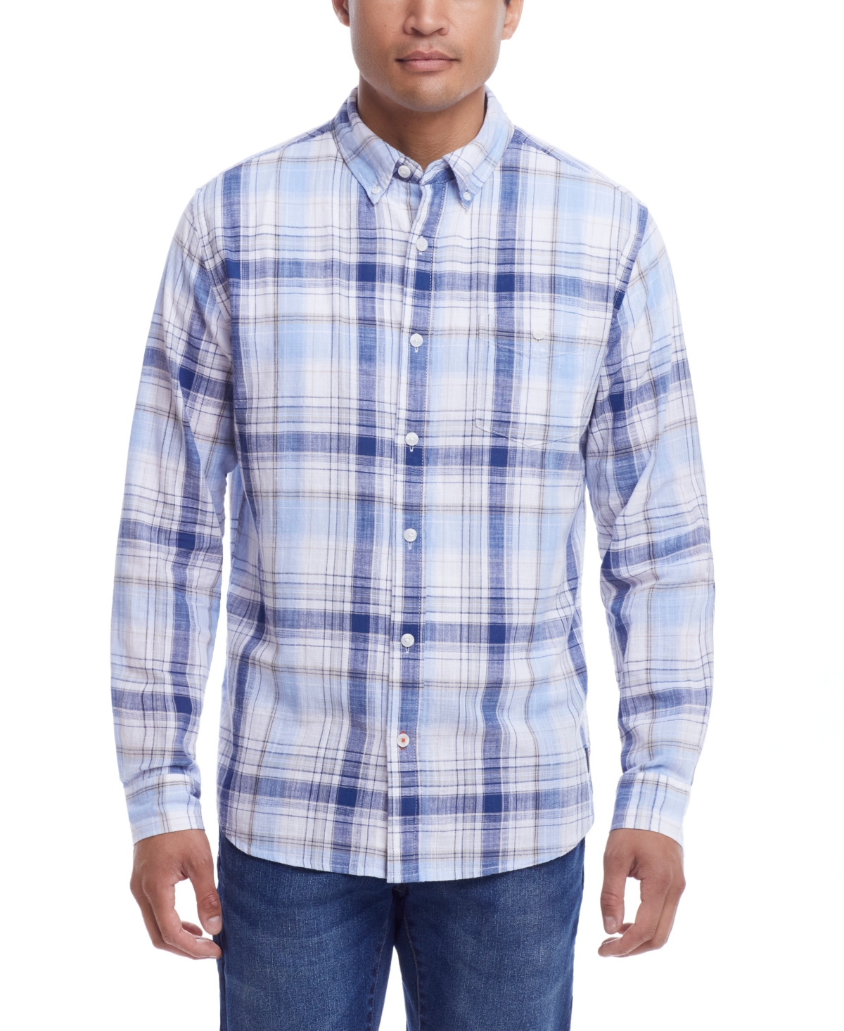 Weatherproof Vintage Men's Long Sleeve Cotton Woven Plaid Shirt In Ice Water