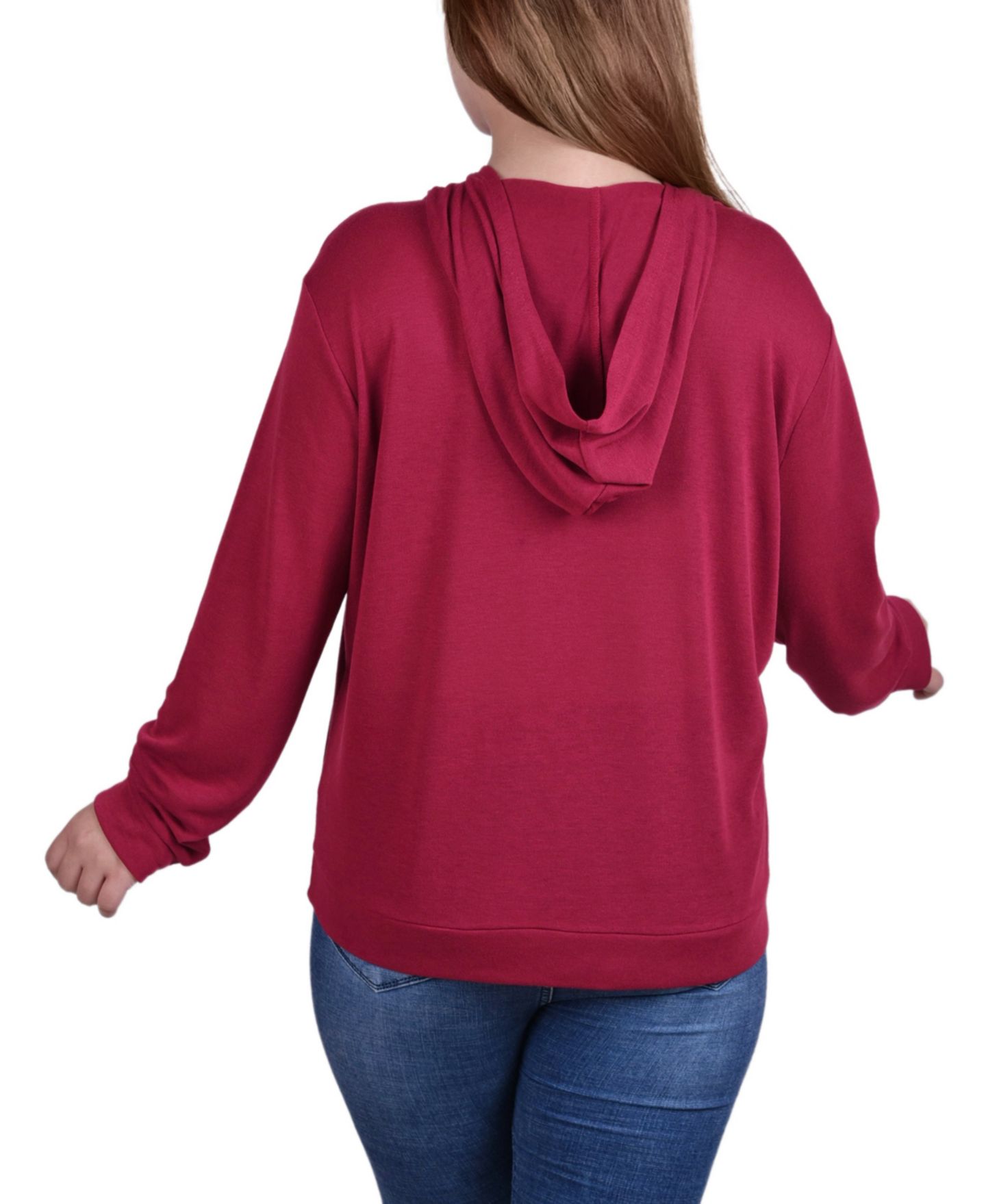 Женская толстовка NY Collection Plus Size Long Sleeve Criss Cross Placket, цвет: Бордовый — фото 2
