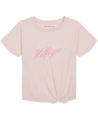 Tommy Hilfiger Little Girls Script Short Sleeve Tie Front T-shirt - Macy's