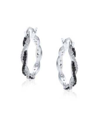 Black White Cubic Zirconia Pave CZ Formal Fashion Love Knot Symbol Spiral Infinity Twist Big Hoop Earrings Rhodium Plated Brass