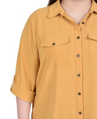 Plus Size Long Sleeve Roll Tab Blouse