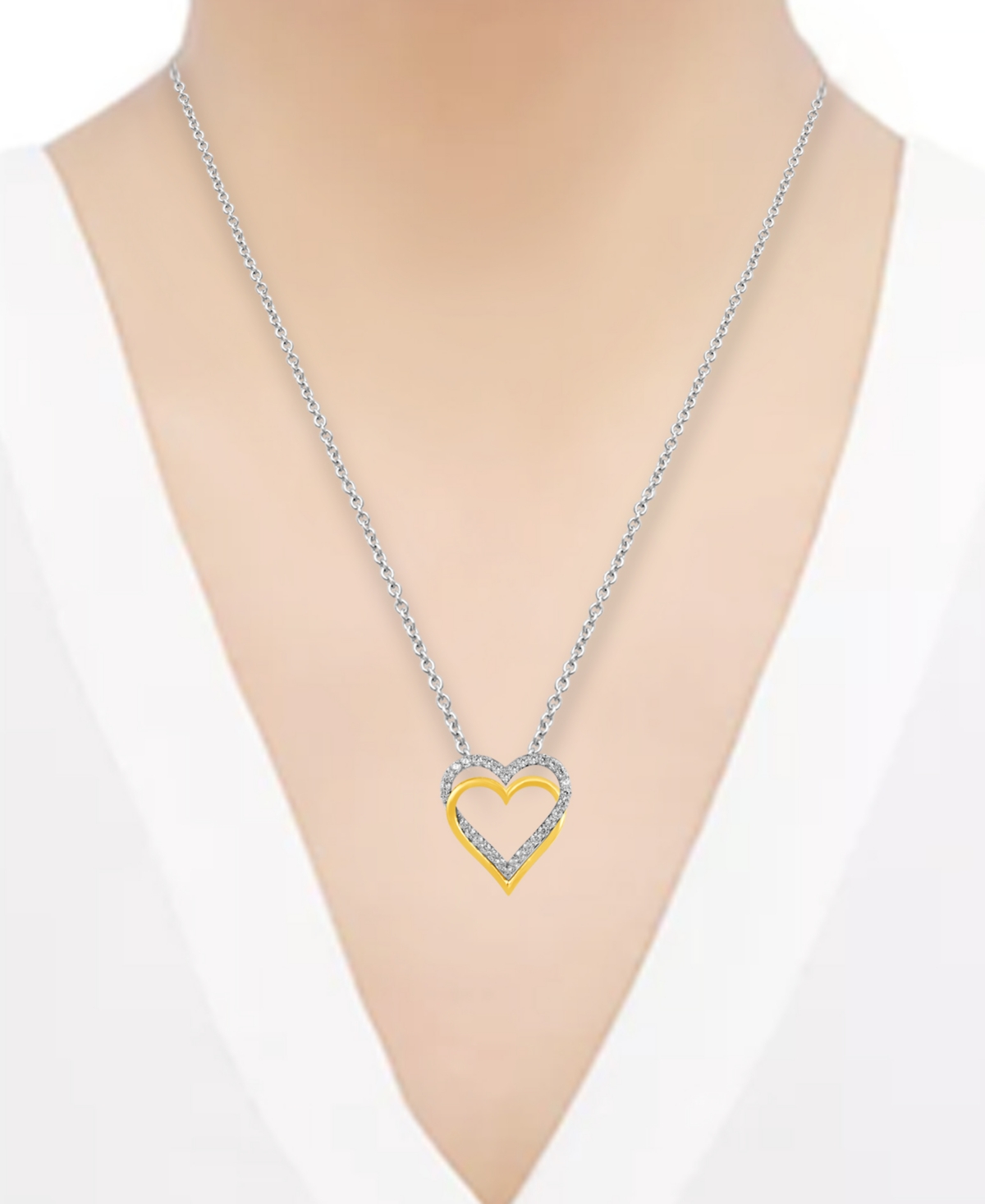 Shop Macy's Diamond Double Heart Pendant Necklace (1 Ct. T.w.) In Sterling Silver & 14k Gold-plate, 16" + 2" Ext In Sterling Silver  Gold-plate