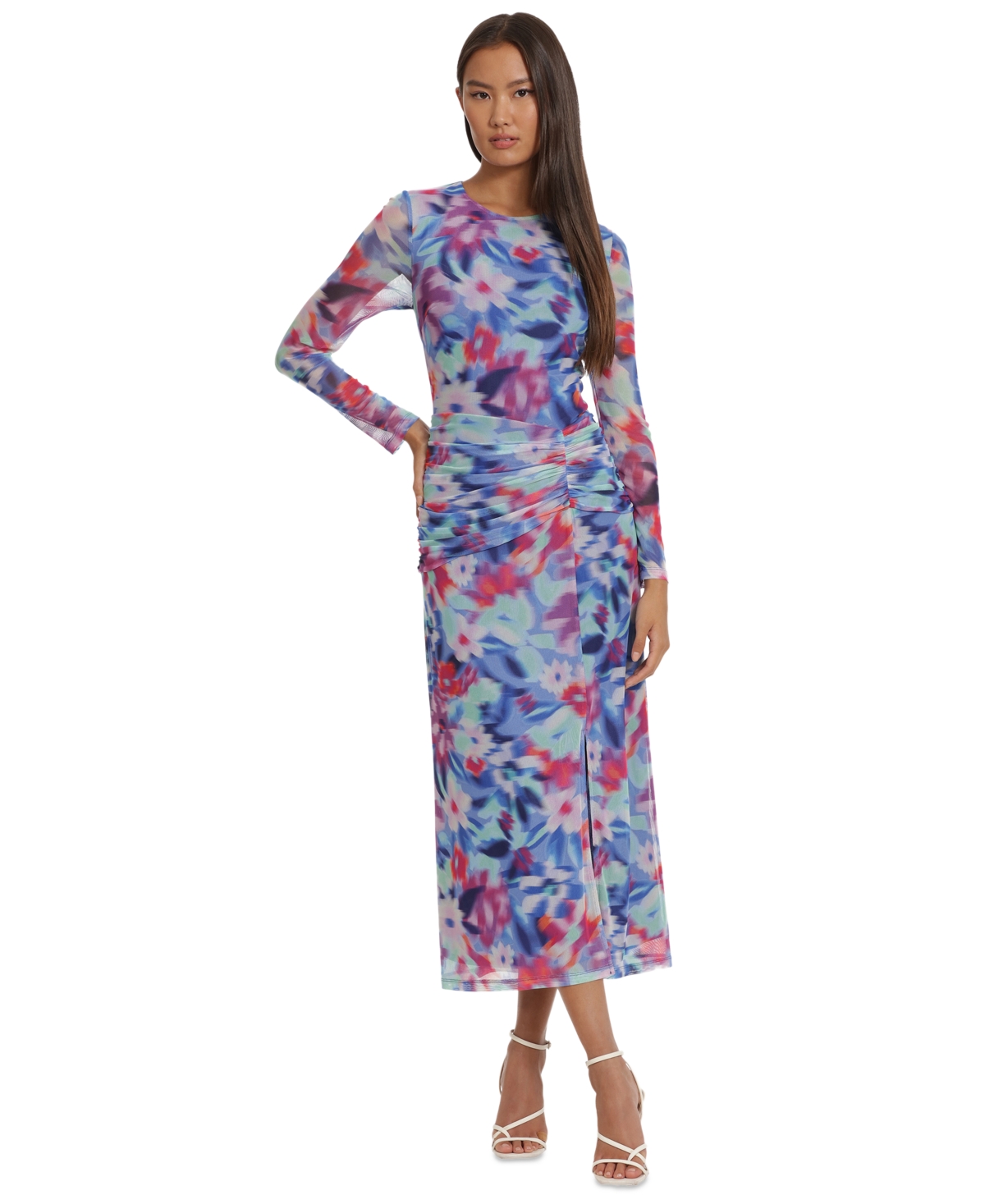Donna Morgan Women's Printed Ruched Maxi Dress In Blue