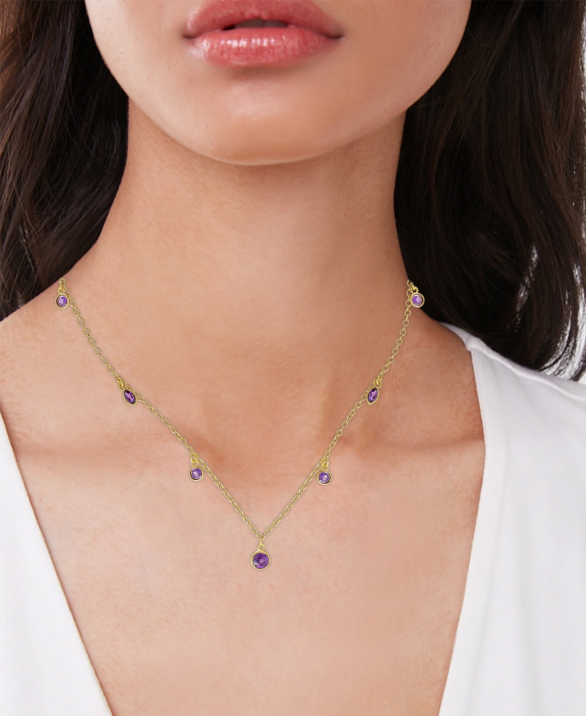 Bezel Dangle Collar Necklace (3/4 ct. t.w.) in 14k Gold-Plated Silver, 16