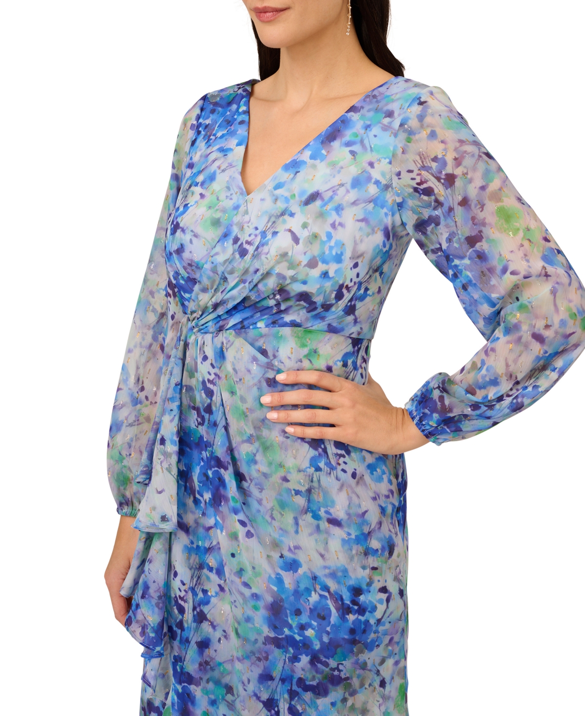 Shop Adrianna Papell Women's Abstract Floral Chiffon Gown In Blue Multi
