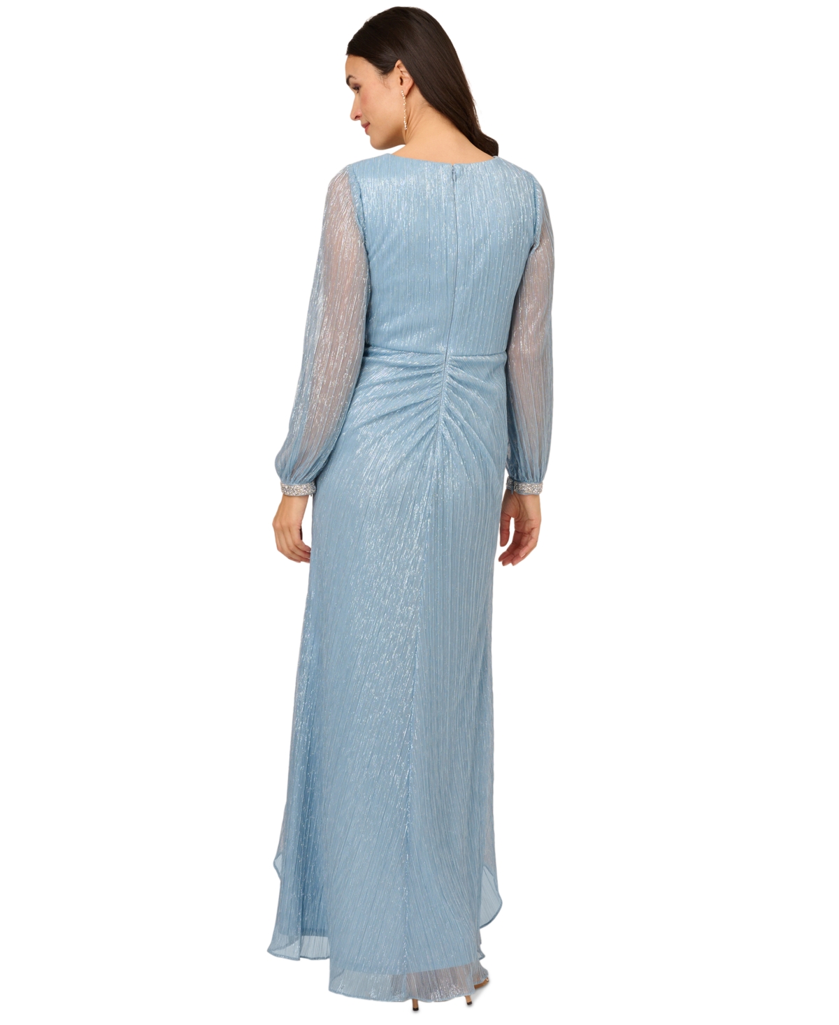 Shop Adrianna Papell Women's Metallic Crinkle High-low Gown In Belize Blue