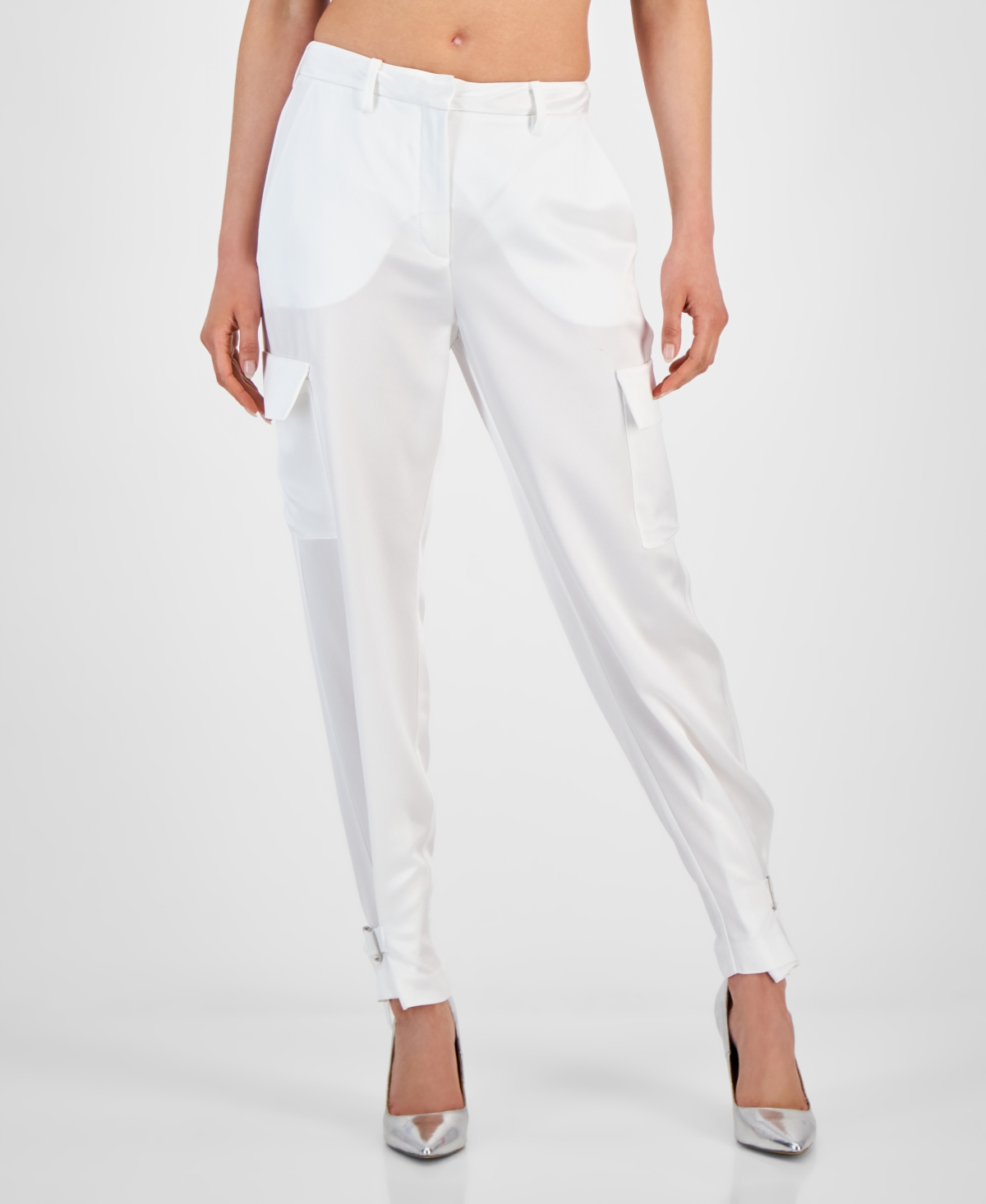 Women's Marzia Buckle-Hem Cargo Jogger Pants - Pure White