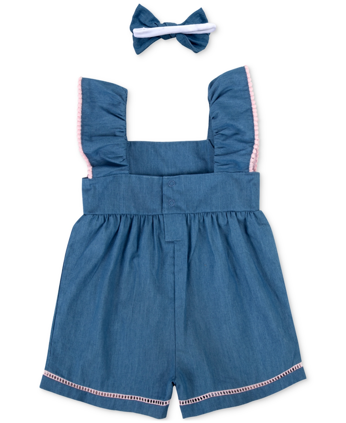 Shop Baby Essentials Baby Girls Cotton Chambray Romper And Headband, 2 Piece Set In Navy