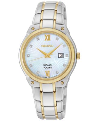 Seiko Women's Solar Diamond Accent Two-Tone Stainless Steel Bracelet ...