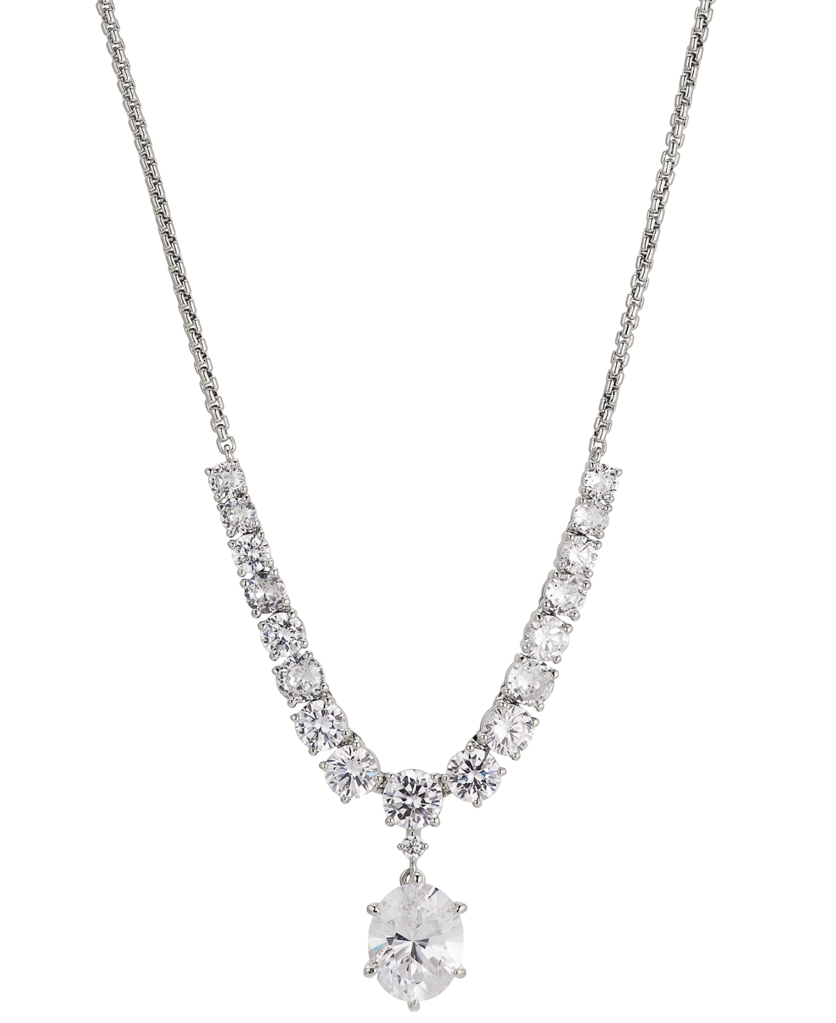 Silver-Tone Cubic Zirconia Statement Necklace, 15" + 3" Extender, Created for Macy's - Silver
