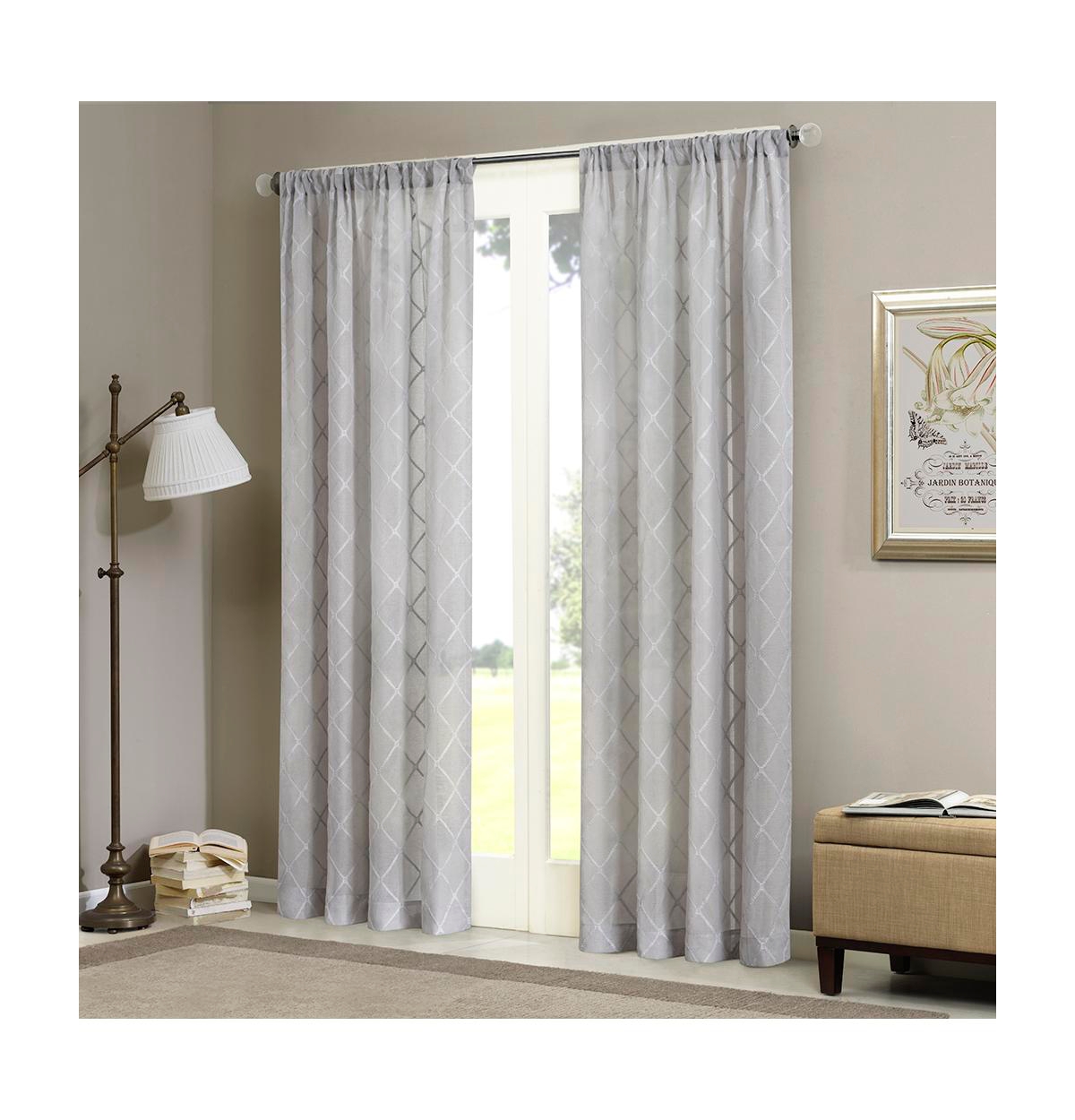 Irina Diamond Sheer Window Curtain, Grey sheer curtains 95 inches long Single Curtain, Width 50 curtains sheer for Bedroom and Living Room, Easy To Ha