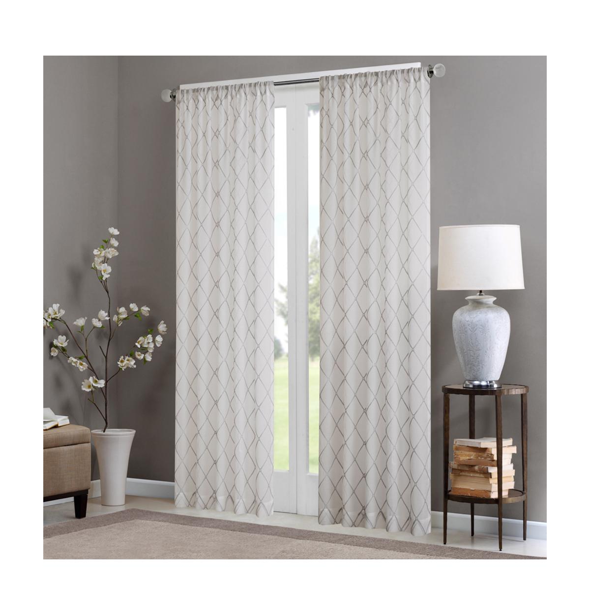 Irina Diamond Sheer Window Curtain Panel, 50"W x 95"L - White