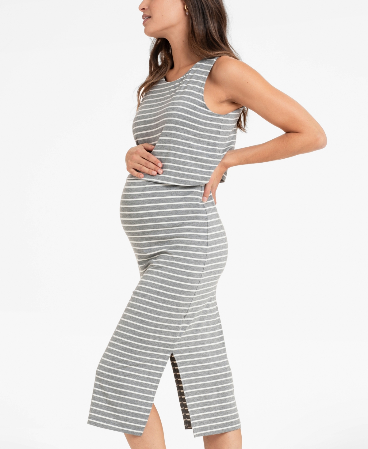 Shop Seraphine Women's Maternity And Nursing Midi Dress In Gray Stripe