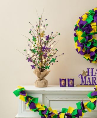 21" H Lighted Mardi Gras Fleur-De-Lis Berry Table Tree