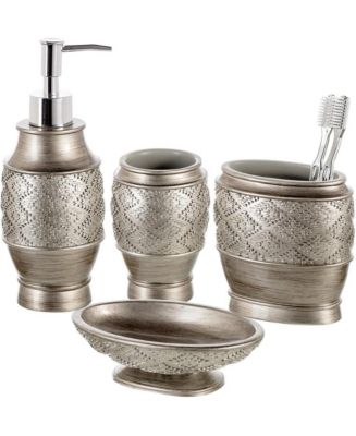Decorative Bathroom Accessories Set Brushed Silver - 4 Piece Bathroom ...