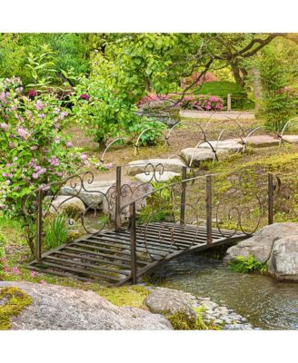 Out sunny 6' Metal Arch Backyard Garden Bridge, Safety Side rails, Arc Footbridge for Backyard Creek, Stream, Pond, Bronze