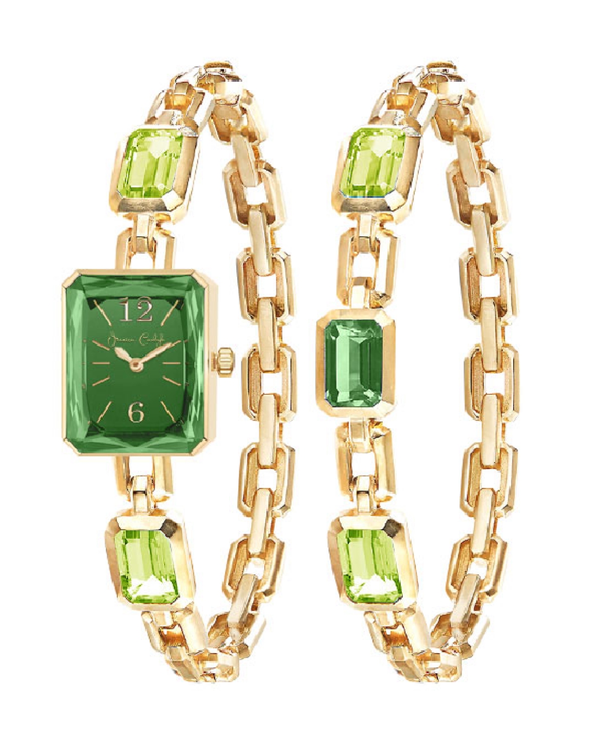 Jessica Carlyle Women's Quartz Gold-tone Alloy Watch 16mm Gift Set In Shiny Gold,green Sunray
