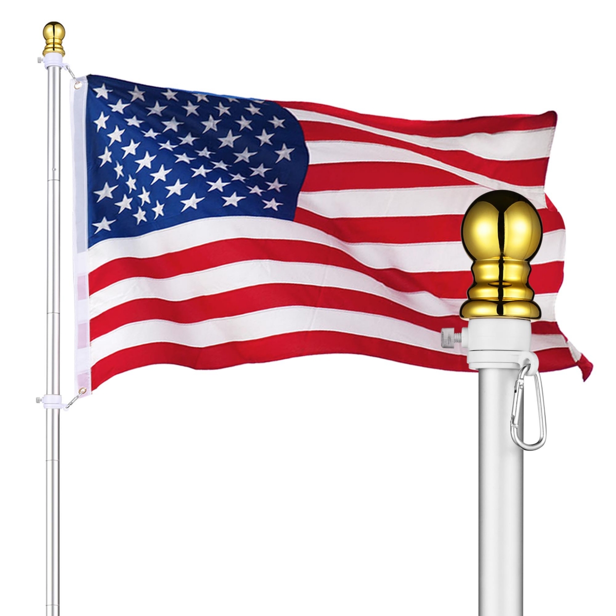 Yescom Bravery 10Ft Sectional Flag Pole Kit Aluminum Outside Inground Yard Garden with 3'x5' Usa Flag Ball Top Silver