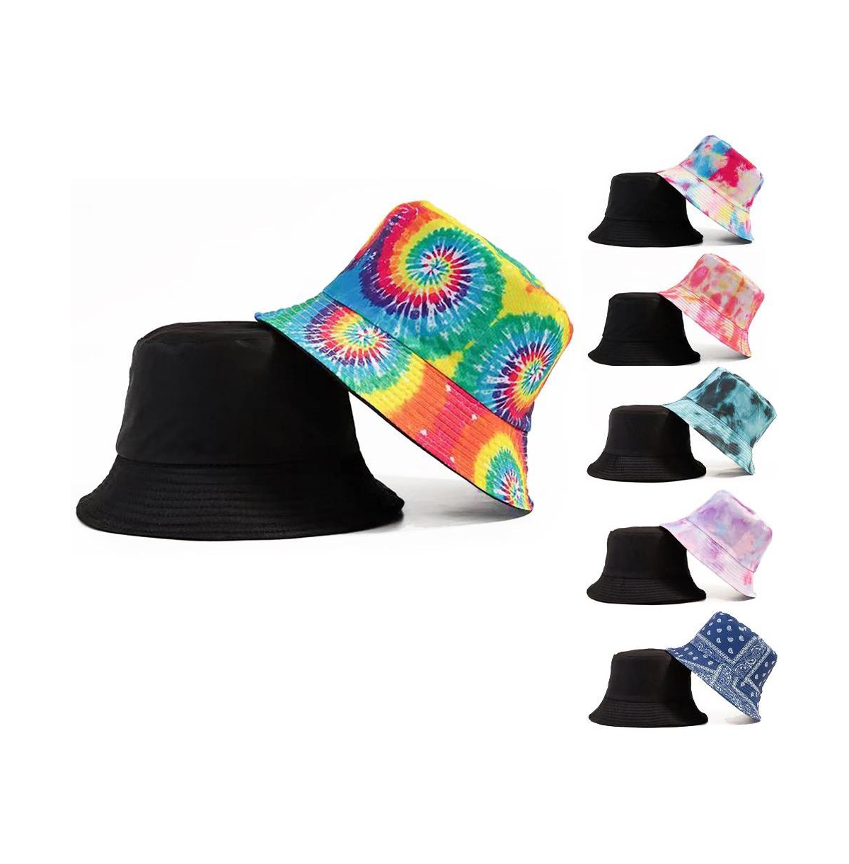 Unisex Reversible Tie Dye Solid Bucket Hat -tie dye pink yellow